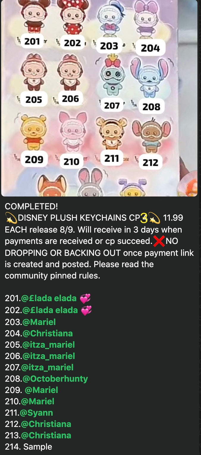 cp 3 DISNEY PLUSH KEYCHAINS 0731