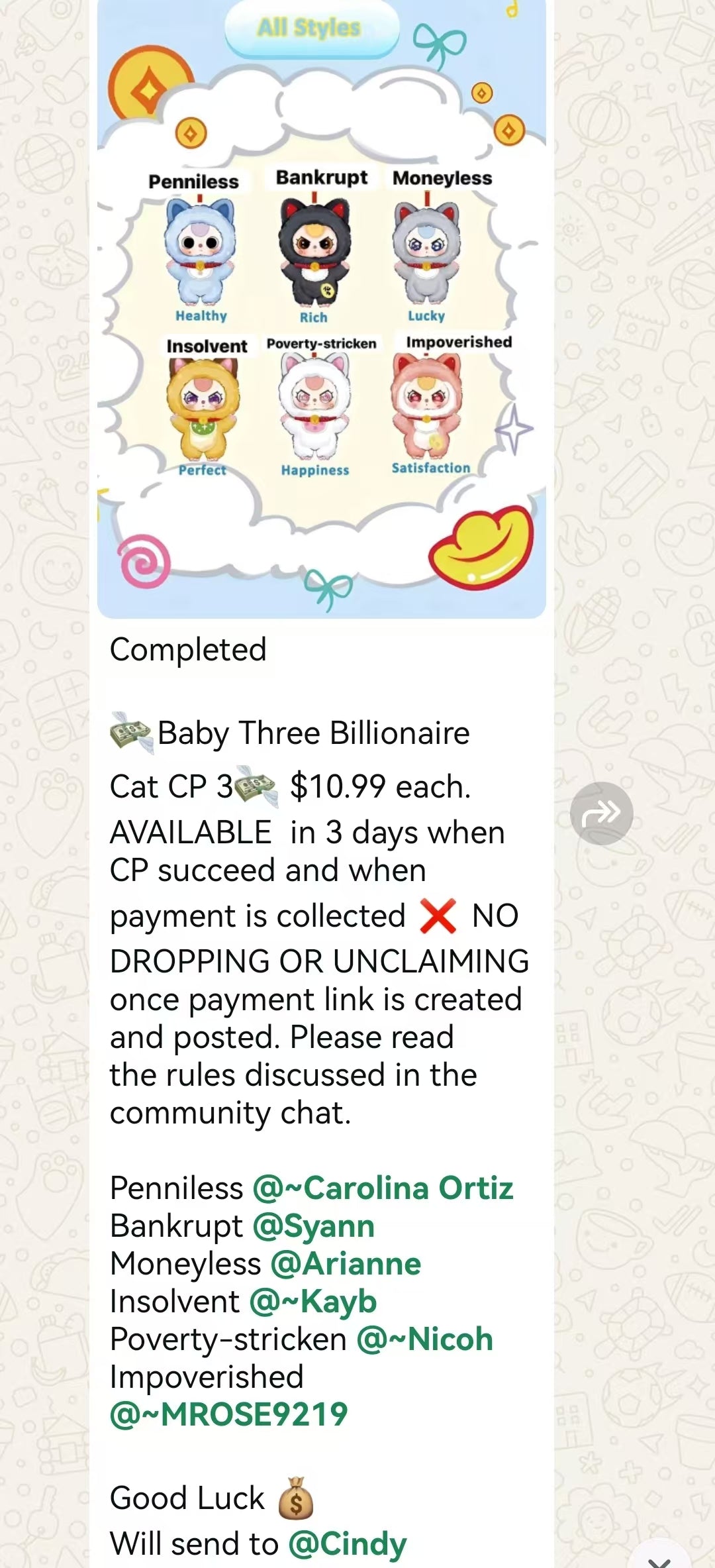 Baby Three Billionaire Cat CP 3 0823