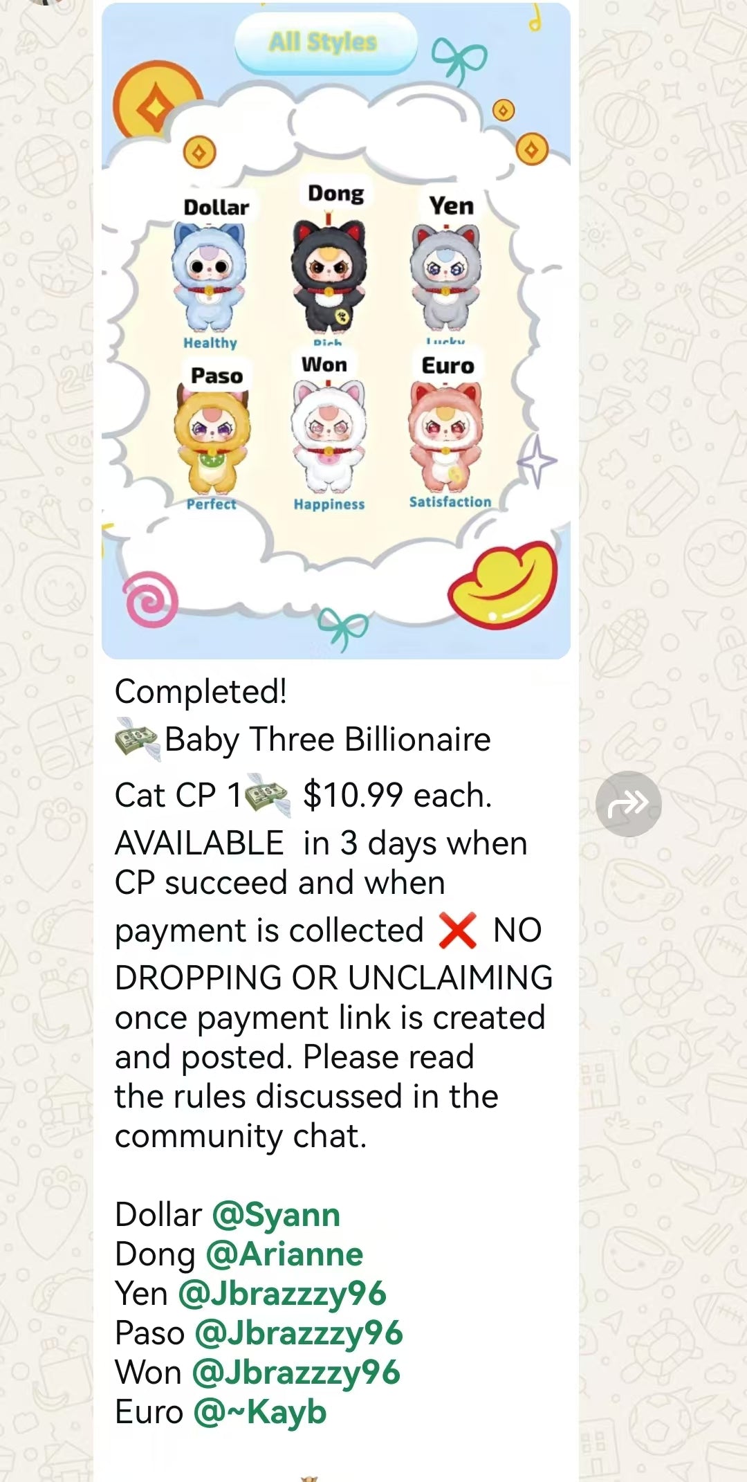 Baby Three Billionaire Cat CP 1 0823