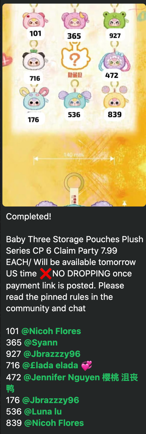 cp 6 Baby Three Storage Pouches Plush Series 0827