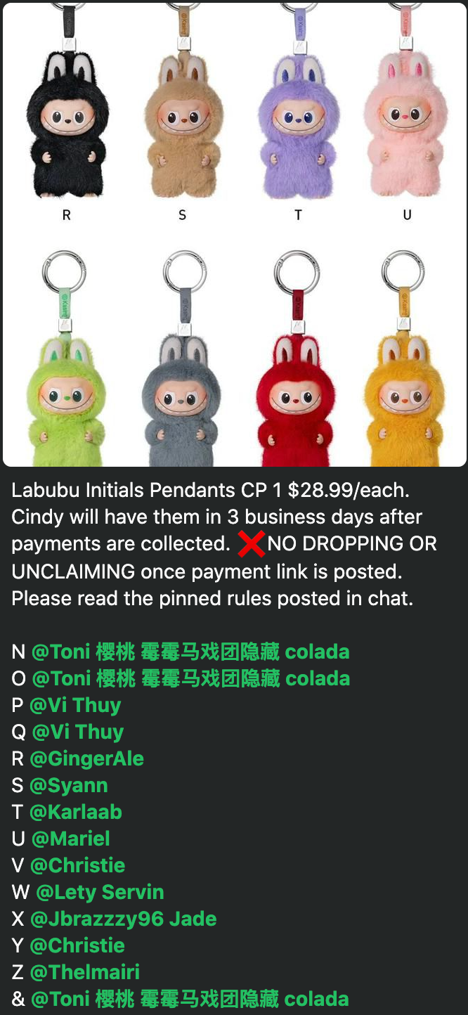 cp 1 Labubu n-z Initials Pendants 0829