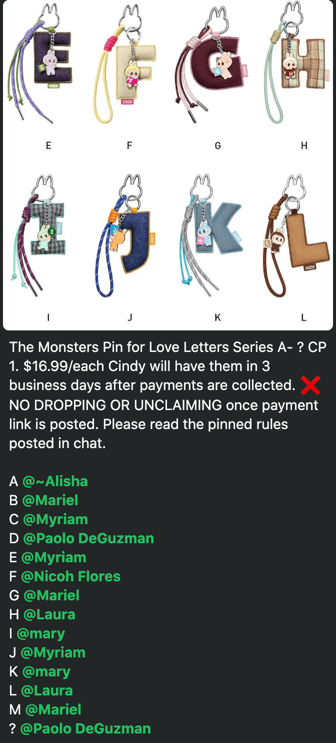 cp 1 The Monsters Pin for Love Letters Series A- ? 0831