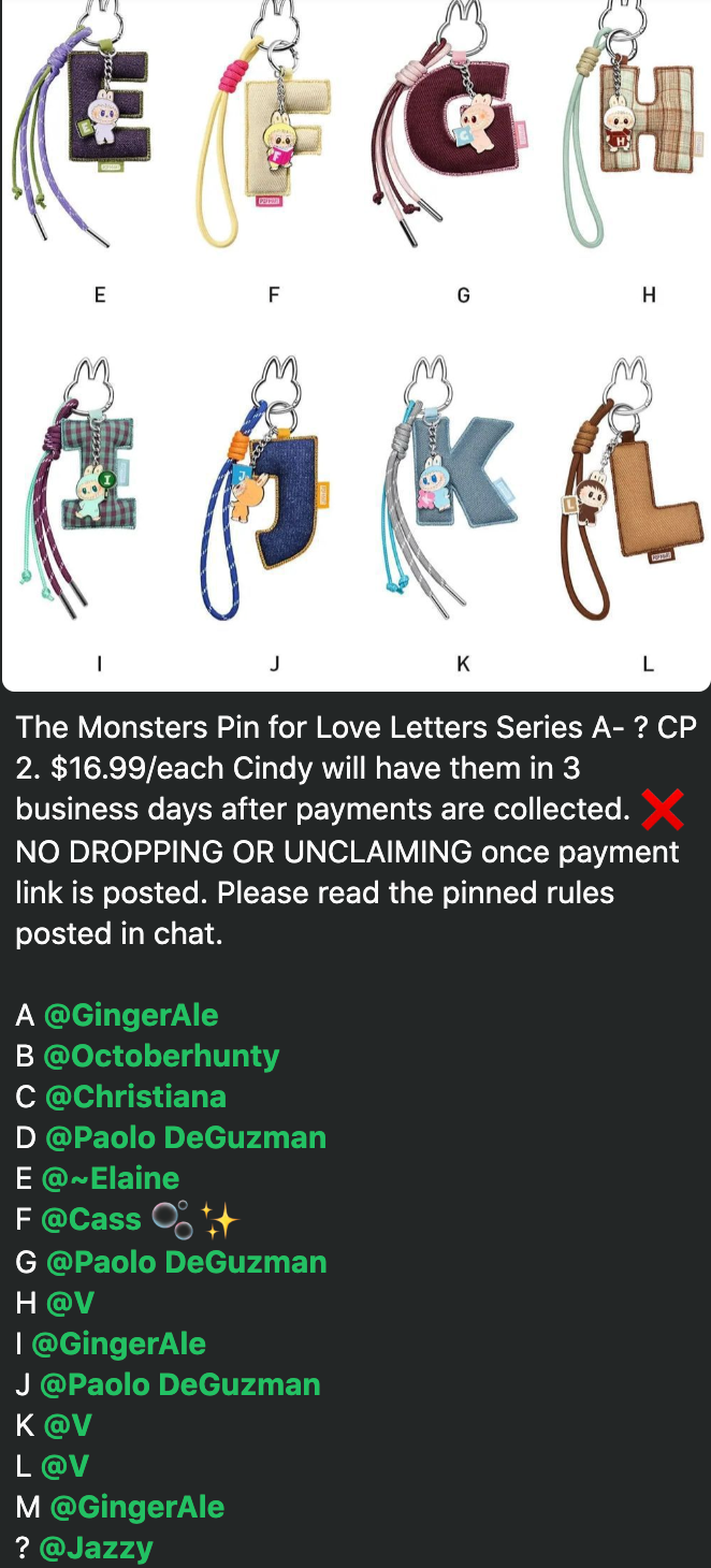 cp 2 labubu letter A-? keychain 0902