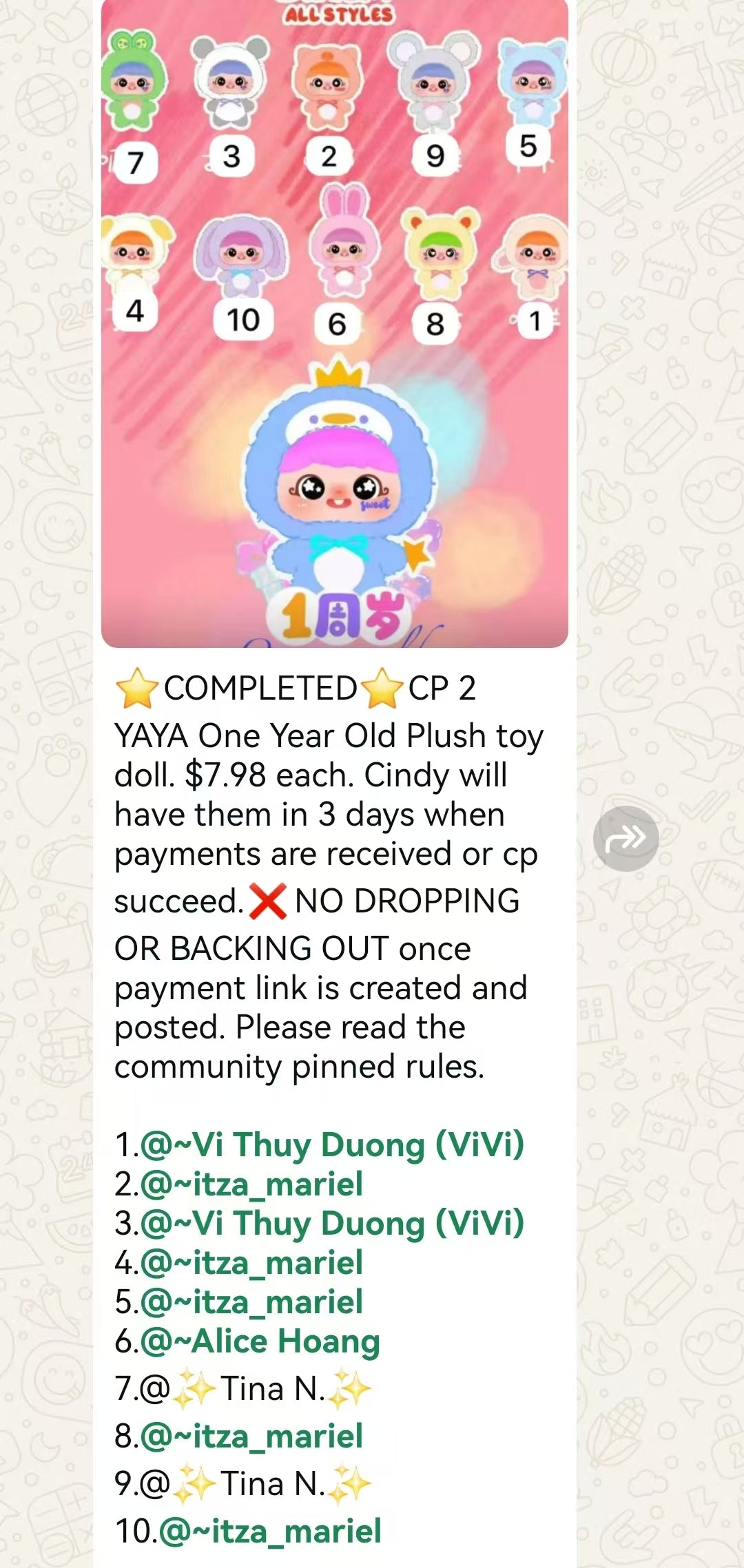 CP 2 YAYA One Year Old Plush toy doll 0728