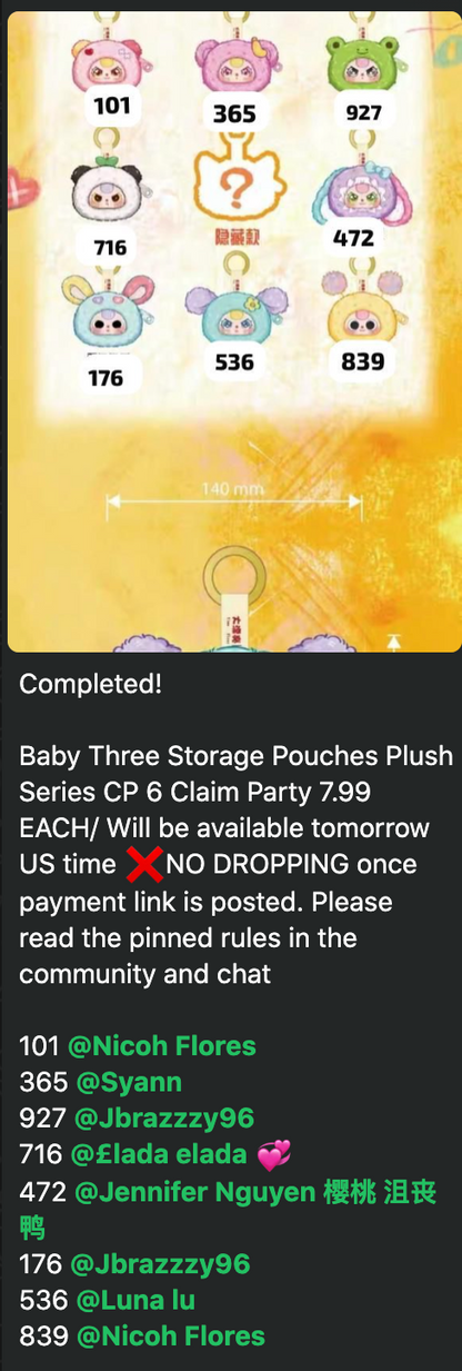 cp 6 Baby Three Storage Pouches Plush Series 0827