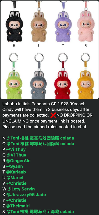 cp 1 Labubu n-z Initials Pendants 0829