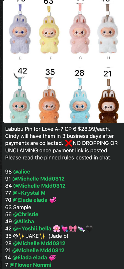 cp 6 Labubu Pin for Love A-? 0905