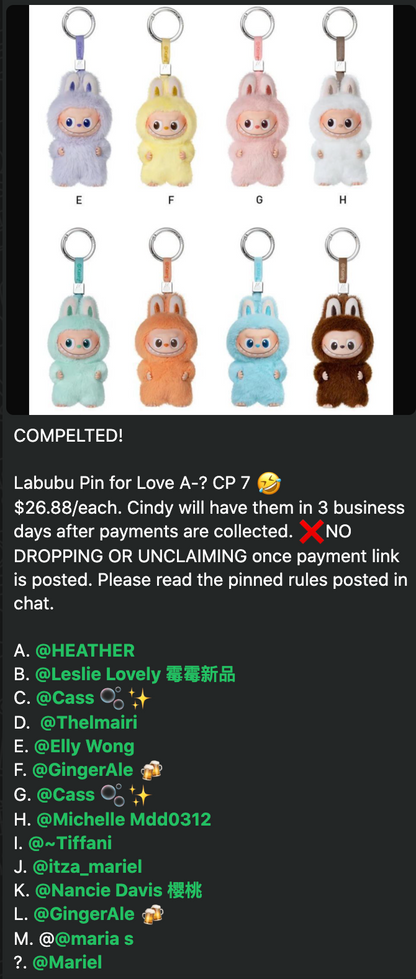 cp 7 Labubu Pin for Love A-? 0917