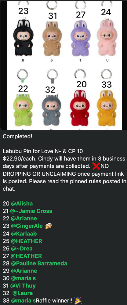 cp 10 Labubu Pin for Love N- & 0921