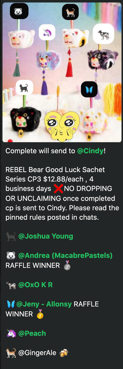 cp 3 REBEL Bear Good Luck Sachet 1022