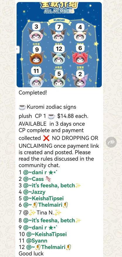 Kuromi zodiac signs plush  CP 1 0820